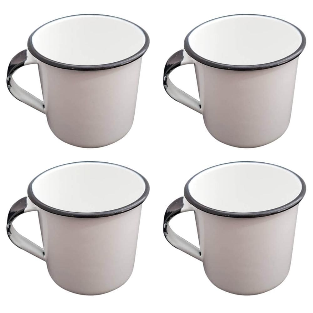 Jogo 4 Canecas Esmaltas Brancas 400ml Xicaras de Café Chá Caneca Agata Metallouça