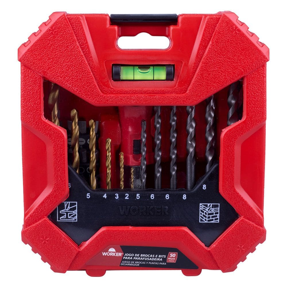 Maleta de Brocas e Bits com 50 Peças Worker