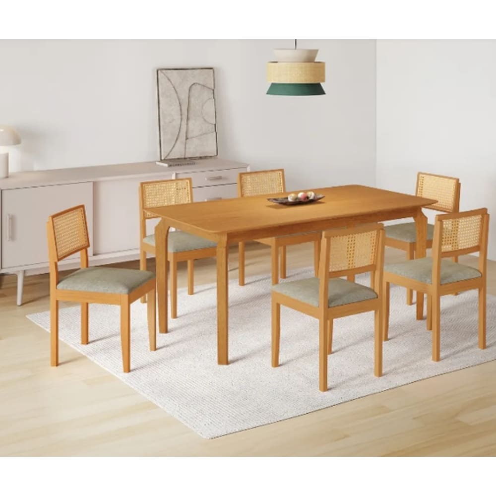 Mesa Alegra 6 Cadeiras Jade 1,80 Linho Cinza JCM - Cinamomo
