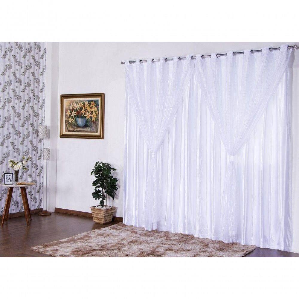Cortina Para Sala Ou Quarto Charmousse Com Voil 2,00 Branca