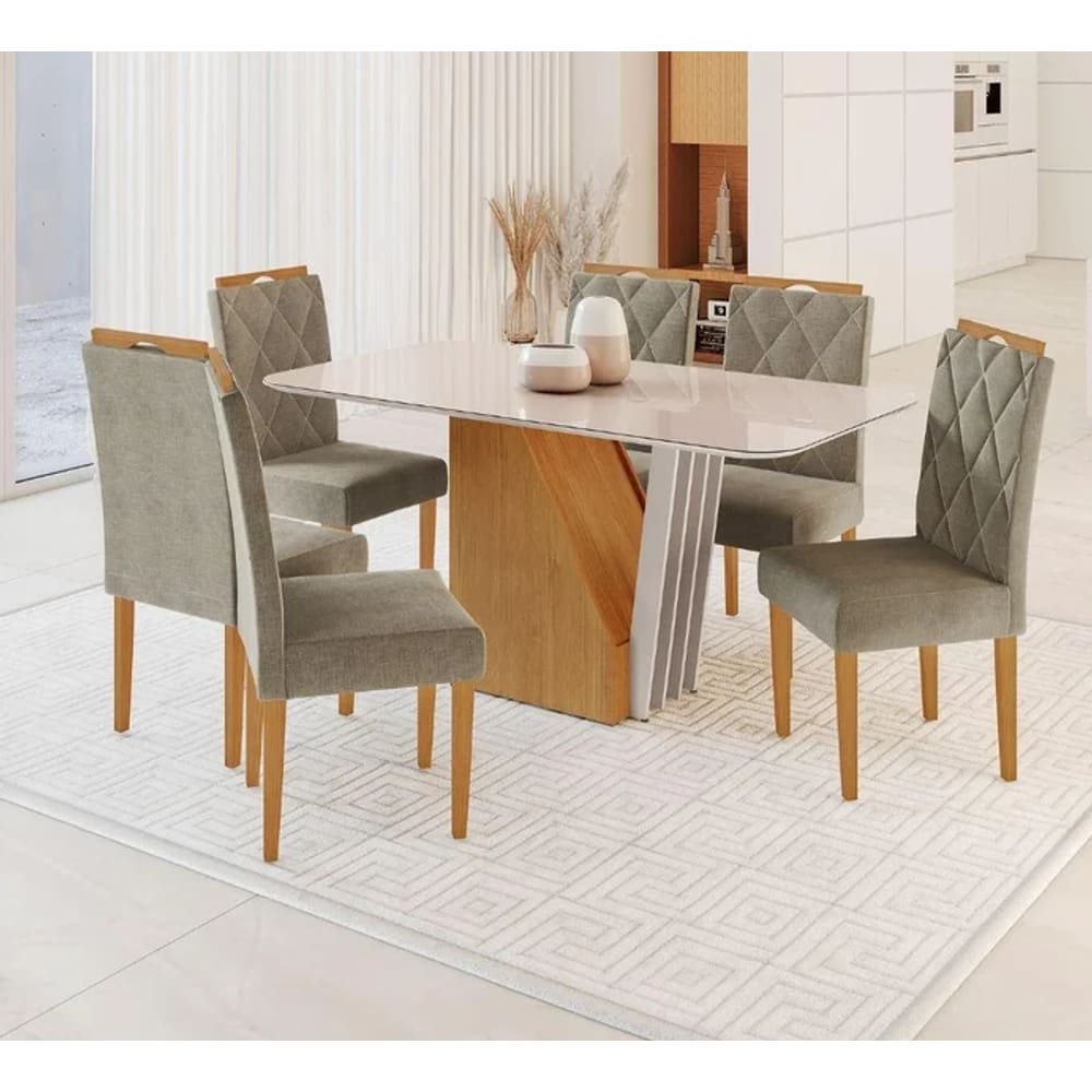 Mesa Harpa 1,60 6 Cadeiras Diamante JCM Cinamomo/Off