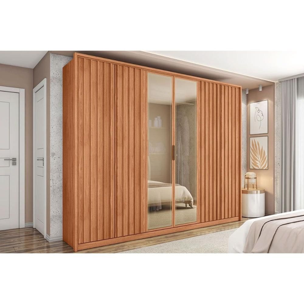 Guarda Roupa Casal 6 Portas e 4 Gavetas c/ Vidro Reflecta Centurium Freijo - Caemmun
