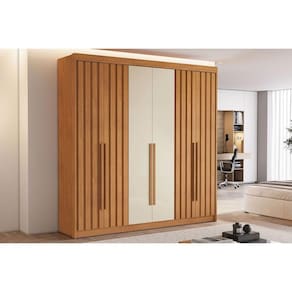 Guarda Roupa Casal 6 Portas (4 Ripadas) e 6 Gavetas Portugal Cinamomo/Off White - Conquista