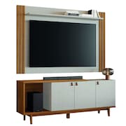 Rack Bancada Suíça com Painel Ripado Sul para TV`s até 65 Polegadas Madeirado / Off White Notável