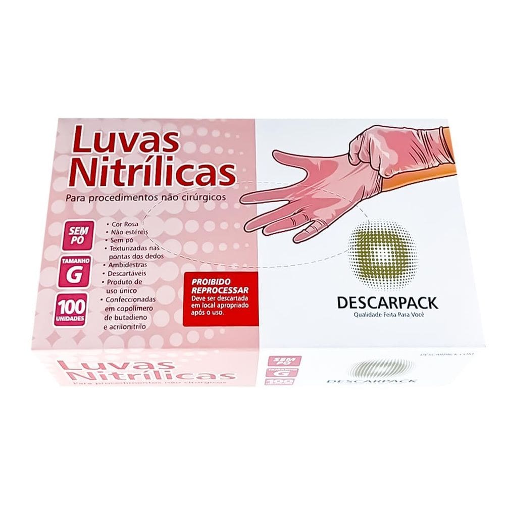 Luva Nitrílica Descart. Sem Pó Rosa Descarpack 100Un Tam:M