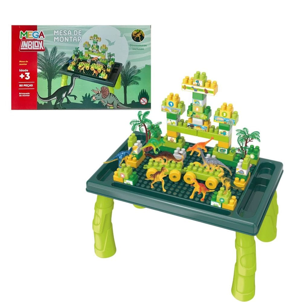 Mega Inblox Mesa de Montar Dinossauros, 80 Peças