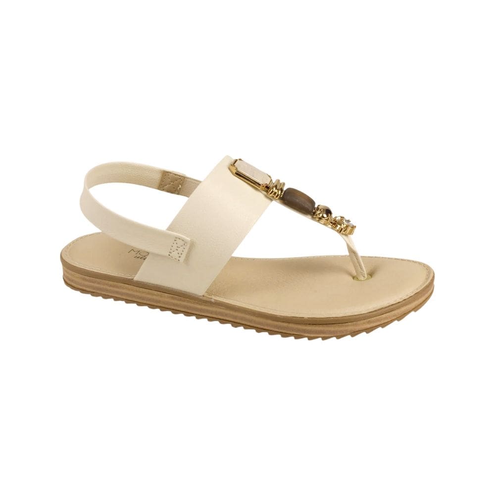 Sandália Rasteira Casual Modare Conforto Pedras Feminina Creme
