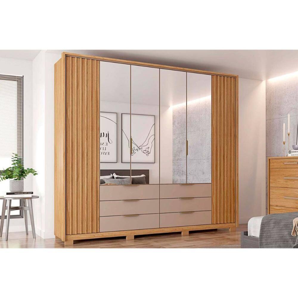 Guarda Roupa Casal 6 Portas (4 c/ Espelho) e 6 Gavetas Maximus Double Lux Buriti/Fendi - Caemmun