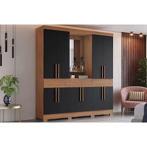 Guarda Roupa Casal 10 Portas e 3 Gavetas c/ 1 Espelho c/ Pés Briz B374 Nature/Preto - Henn