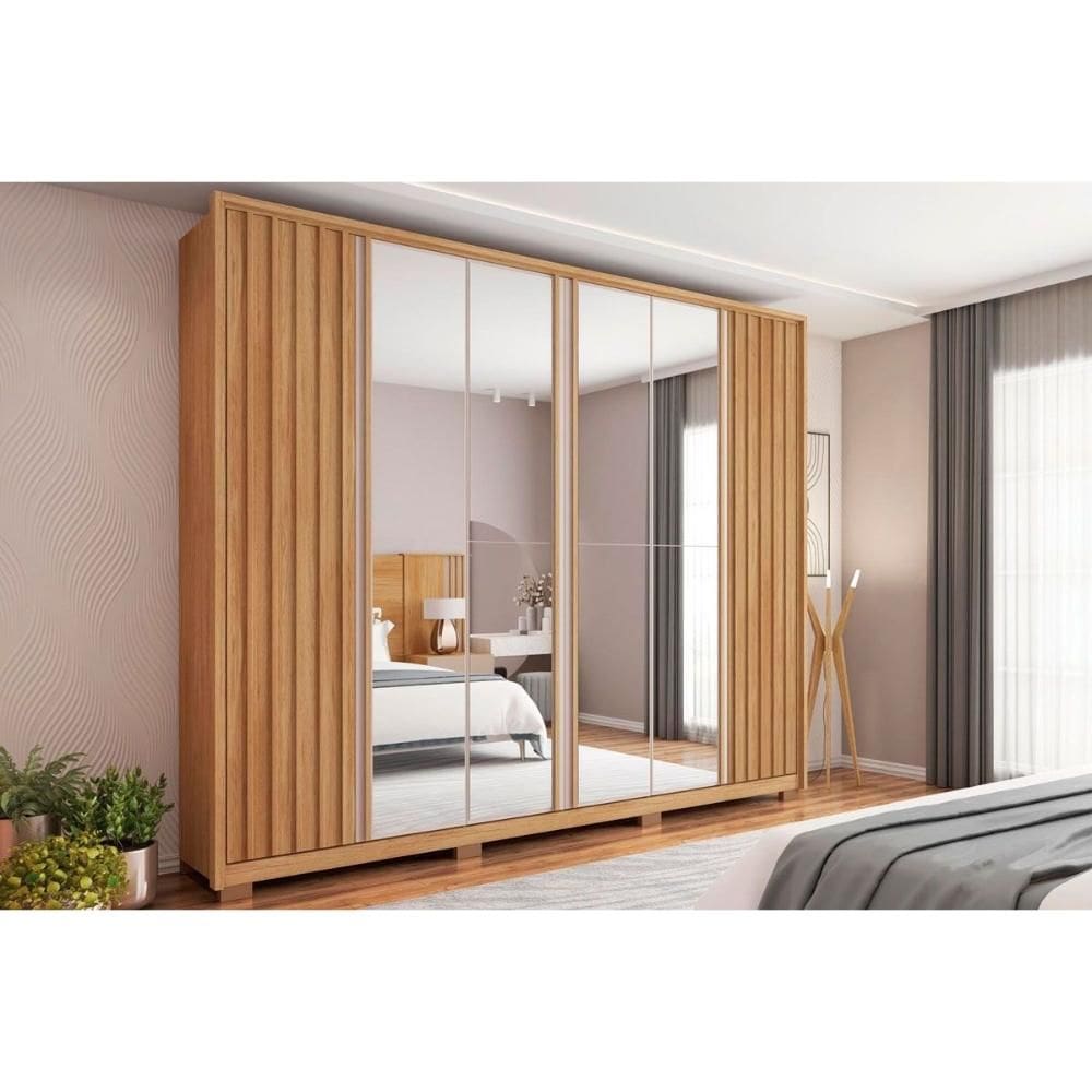 Guarda Roupa Casal 6 Portas e 4 Gavetas c/ Espelho Apollo Double Lux Buriti/Off White - Caemmun
