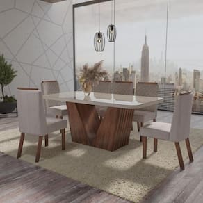 Sala de Jantar 180X90 Fenix Amêndoa Bom Pastor 6 Cadeiras