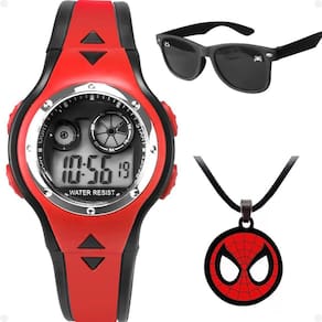 Relogio Infantil Vermelho Led + Colar Digital Homem Aranha