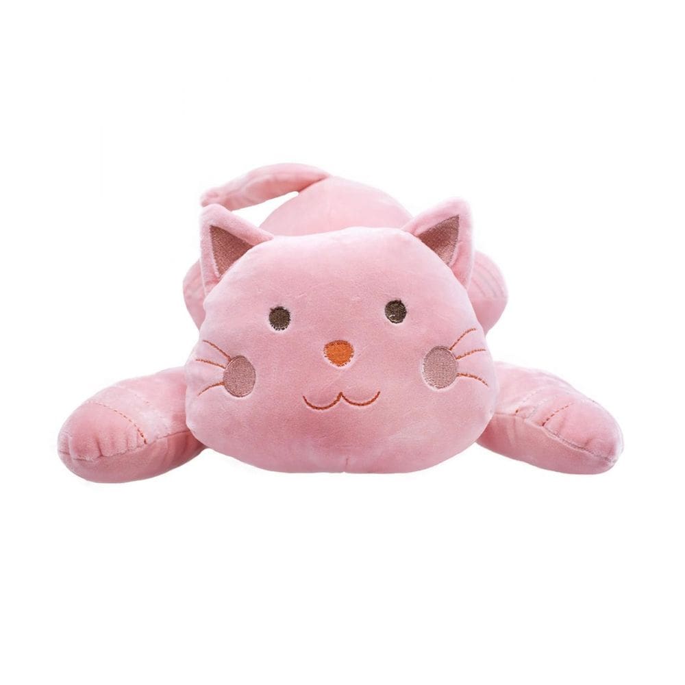 Gato De Pelúcia Rosa Claro Deitado - 37 Cm