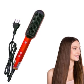 Escova Alisadora Elétrica Bivolt Com Controle De Temperatura - Vermelho