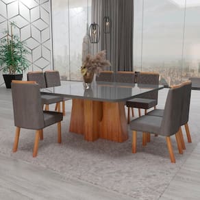 Sala de Jantar 135x135 Magic MDF/Vidro 8 Cadeiras Bom Pastor