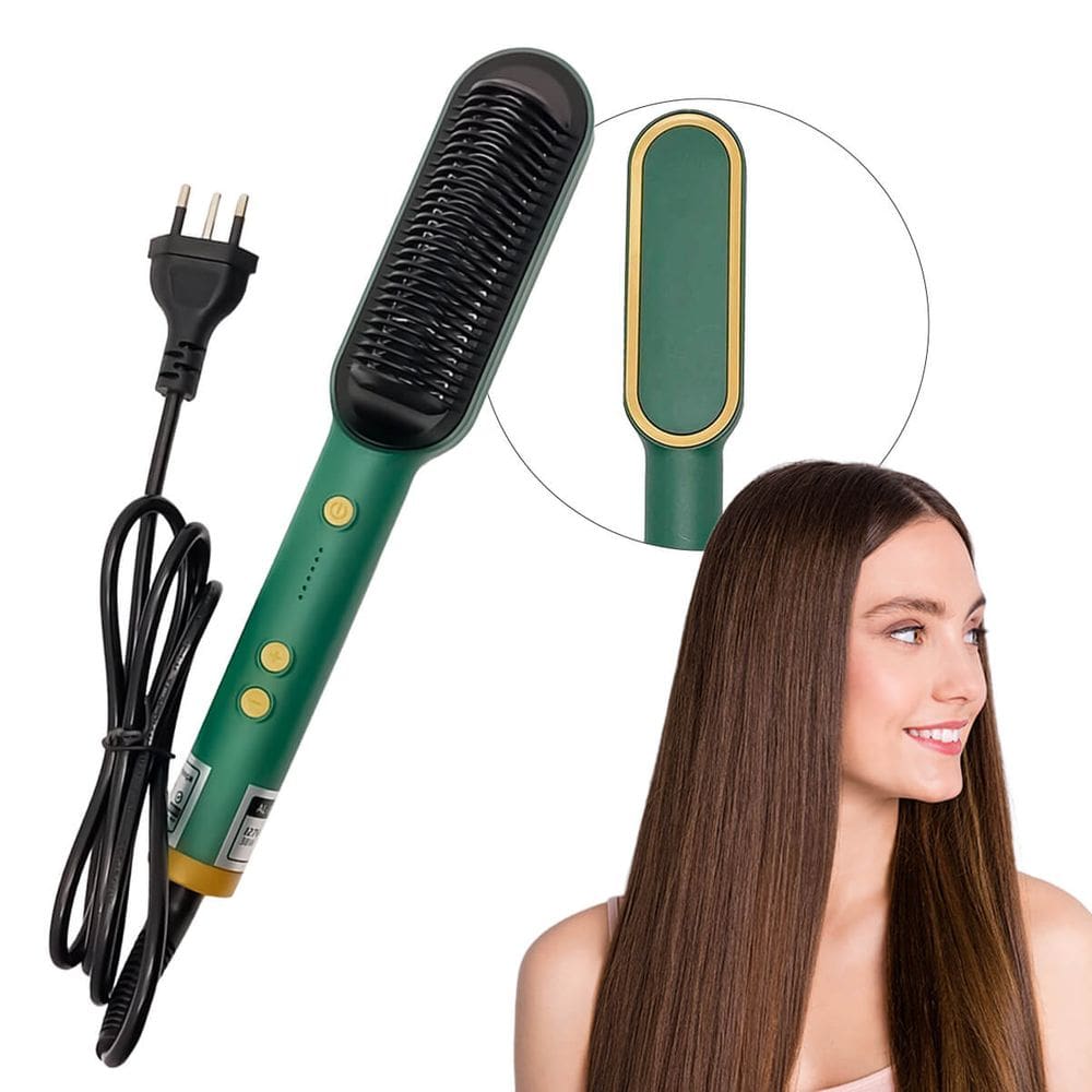 Escova Alisadora Elétrica Bivolt Com Controle DeTemperatura - Verde