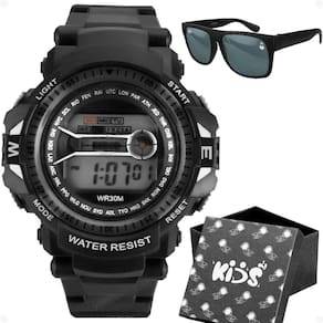 Relogio Digital Infantil Preto Led Caixa Oculos Sol Menino