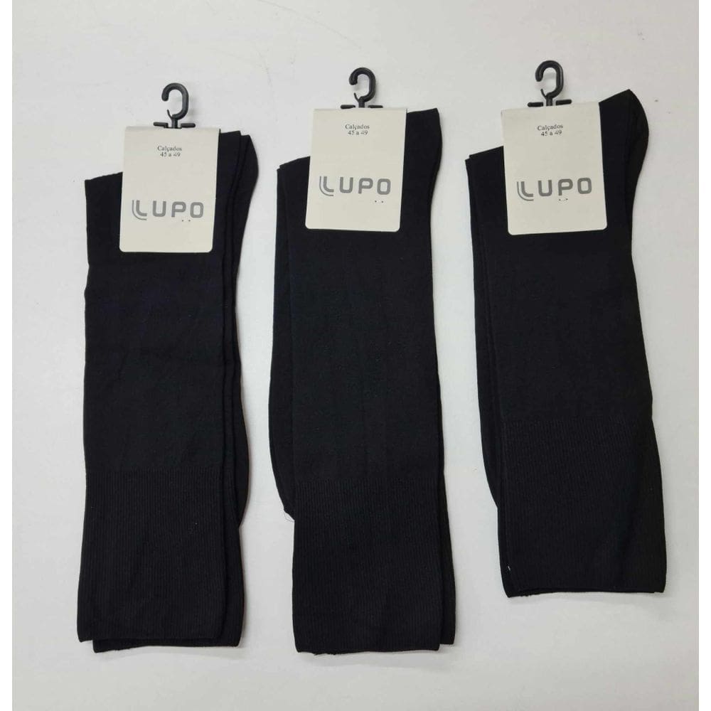 Kit 3 Pares Meia Social  Plus Size Lupo 1100 Tamanho 45 a 49, Preto Poliamida.