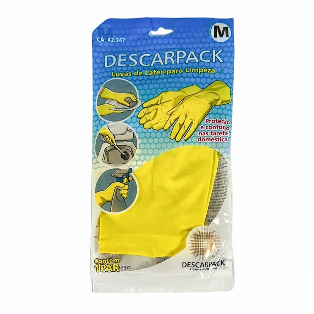 Kit Luva Látex Para Limpeza Amarela Descarpack 5 Pares Tam:G
