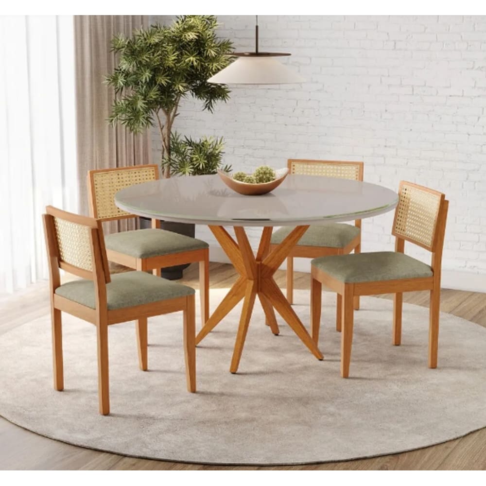 Mesa Simpatia 1,08 4 Cadeiras Jade Linho JCM Cinamomo/Off