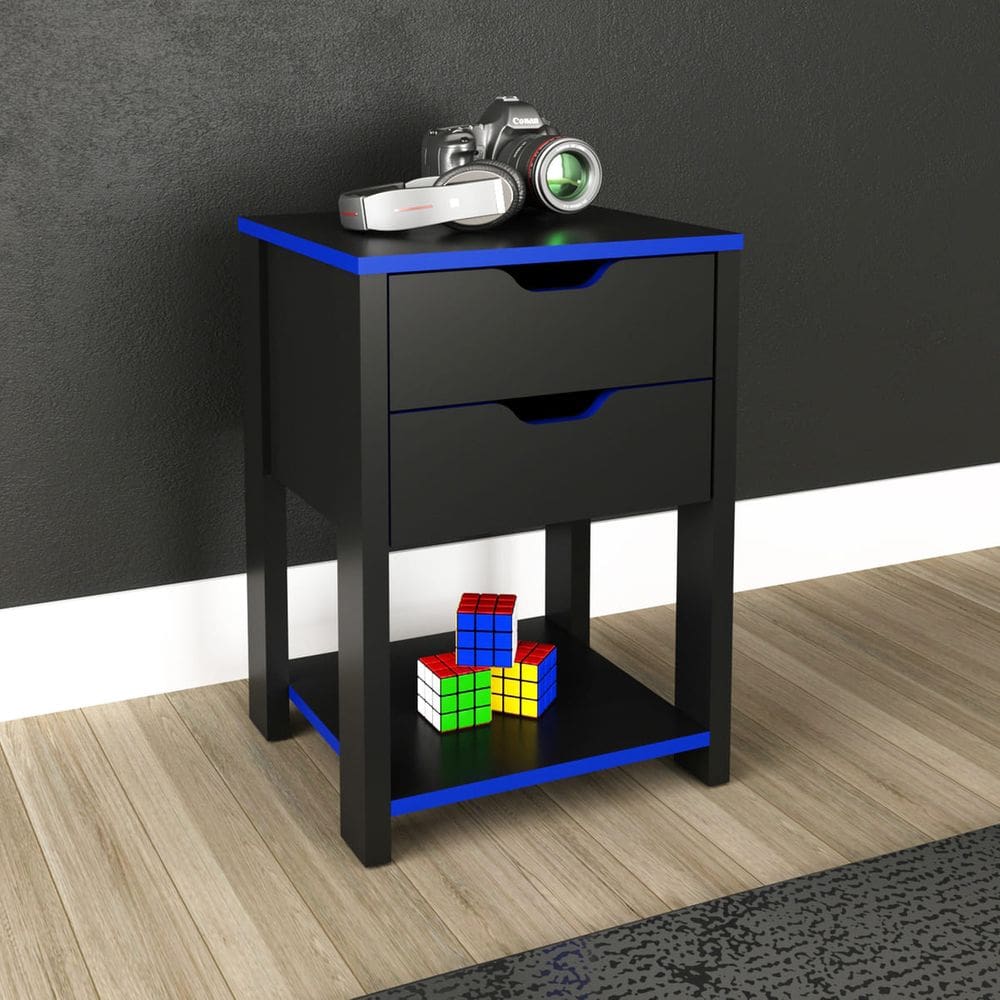 Gaveteiro Gamer com 2 Gavetas ME4163 Preto Azul