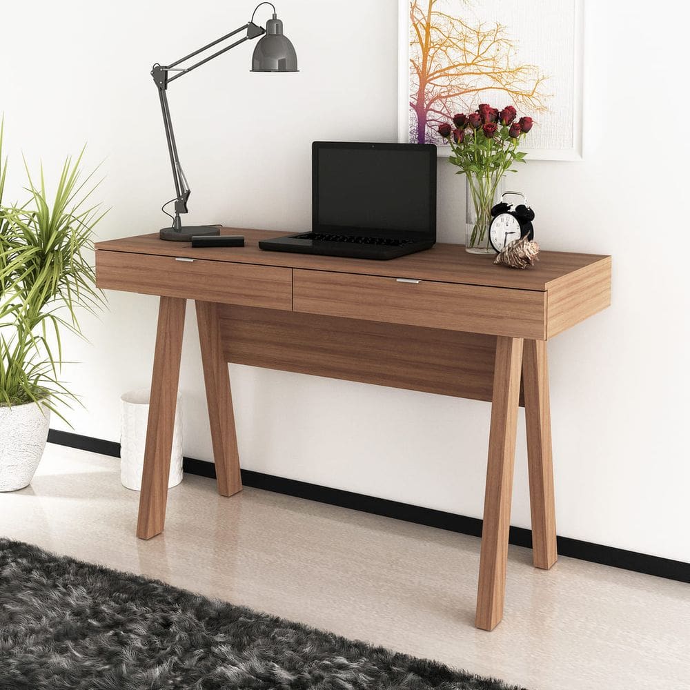 Escrivaninha Cavalete 120cm com 2 Gavetas ME4128 Amêndoa
