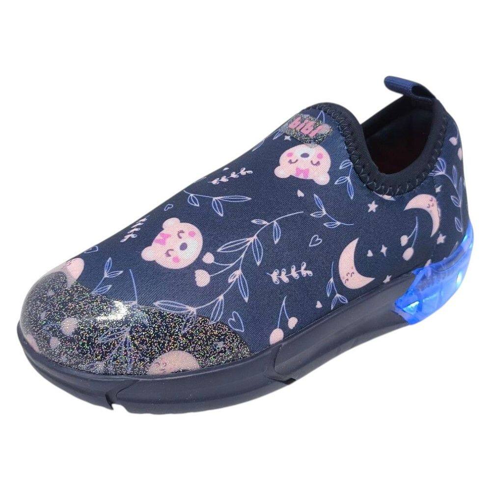 Tênis Infantil Menina Luz LED Ursinho Conforto Space Bibi