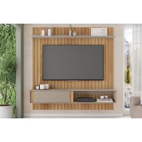 Painel Quarto p/ TV até 65 Pol Boreal Ripada 180x183cm Buriti/Cacao - Caemmun