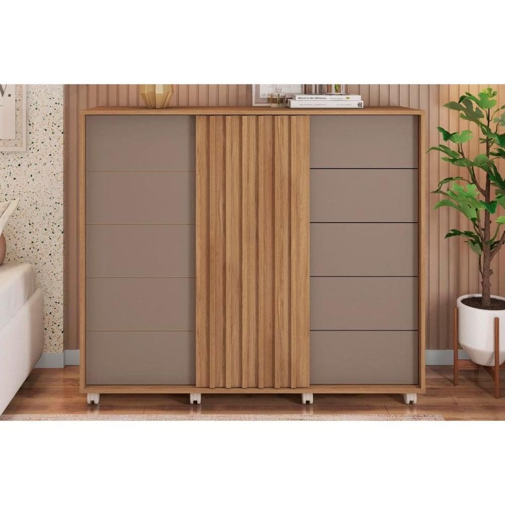Cômoda Solteiro Pegasus c/ 2 Portas e 5 Gavetas Buriti/Fendi - Caemmun