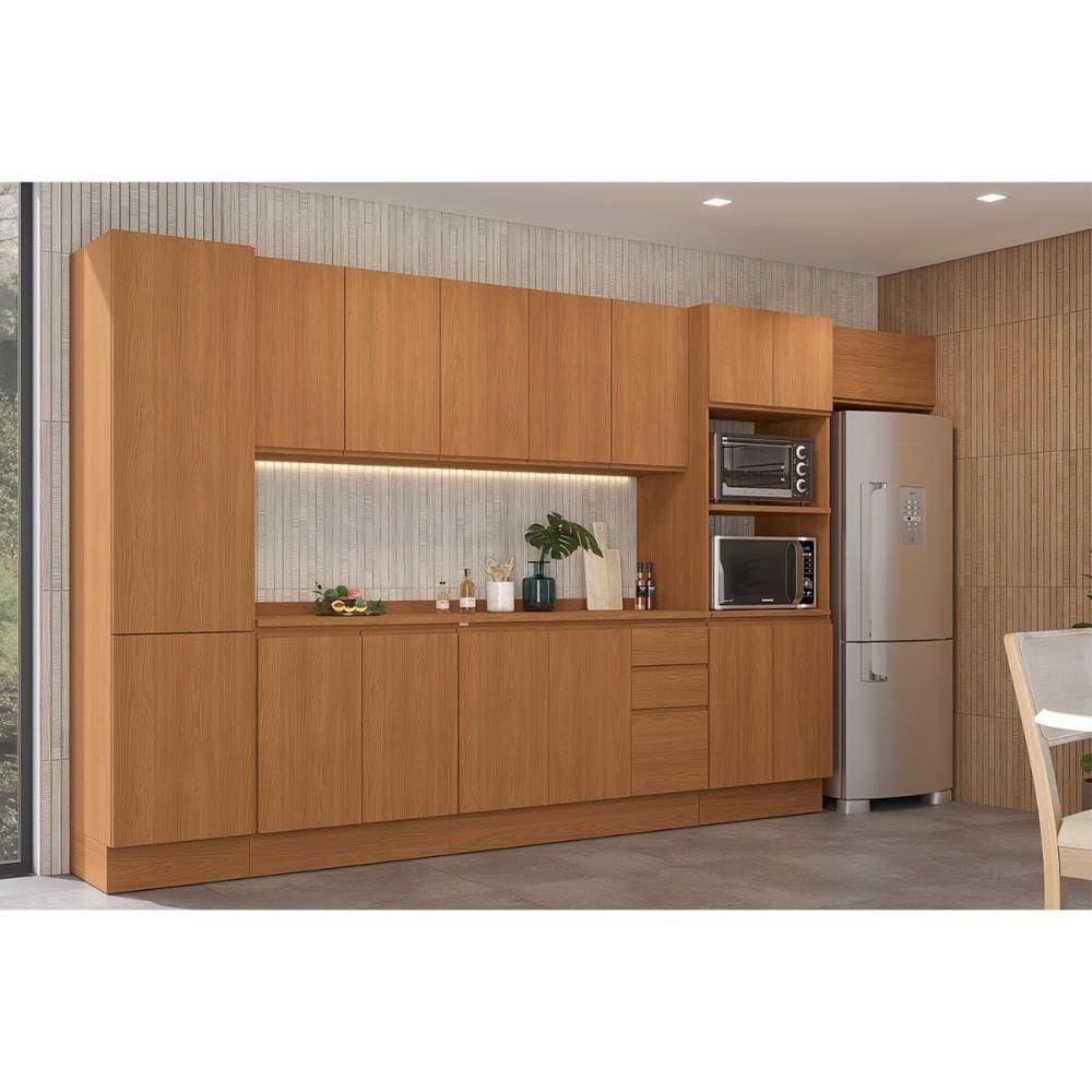 Kit de Cozinha Completa 9 Peças Ciela (3Aéreos+2Balcões+1Paneleiro+1TorreQuente+2Complementos) C9P64 Canela - Kappesberg