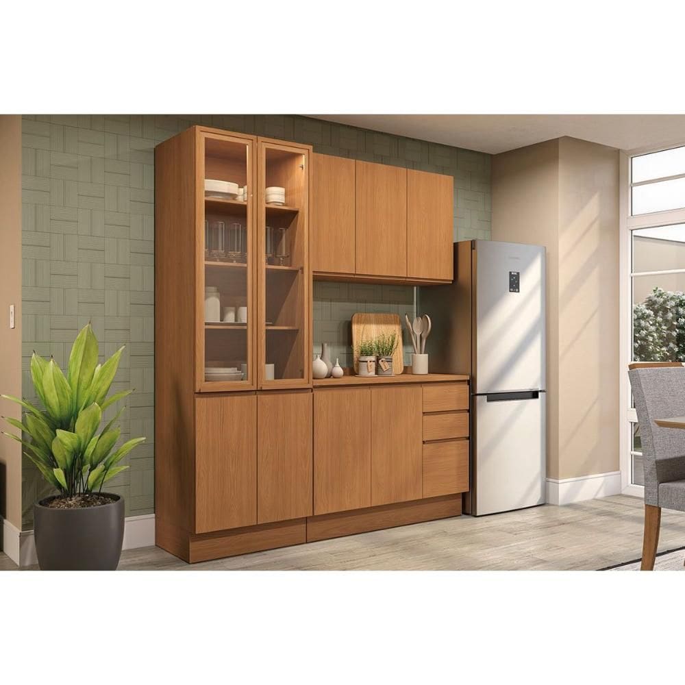 Kit Cozinha Modulada 4 Peças Ciela (1Aéreo+1Balcão+1Cristaleira+1Complemento) C4P166 Canela - Kappesberg