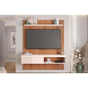 Painel Quarto p/ TV até 65 Pol Jade Ripada 150x183cm Freijo/Off White - Caemmun
