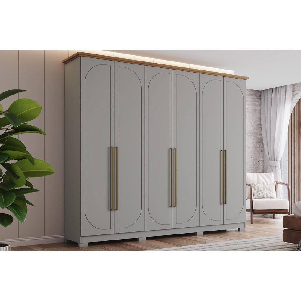 Guarda Roupa 6 Portas e 6 Gavetas c/ Pés Americano Prime Cinza/Nature - Henn