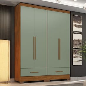 Quarto Modulado 2 Peças 4 Portas 2 Gavetas Smart Plus Espresso Móveis Cinamomo/Verde