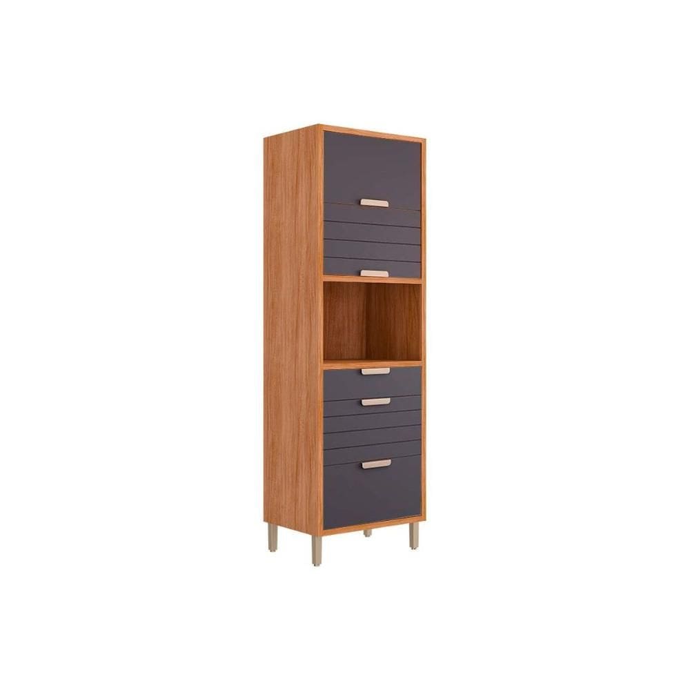 Torre Quente de Cozinha Paneleiro Eloise c/ 3 Portas Basculantes Riscadas 1 Nicho p/ Forno e 2 Gavetas 70 cm Cinamomo/Titanium - MGM