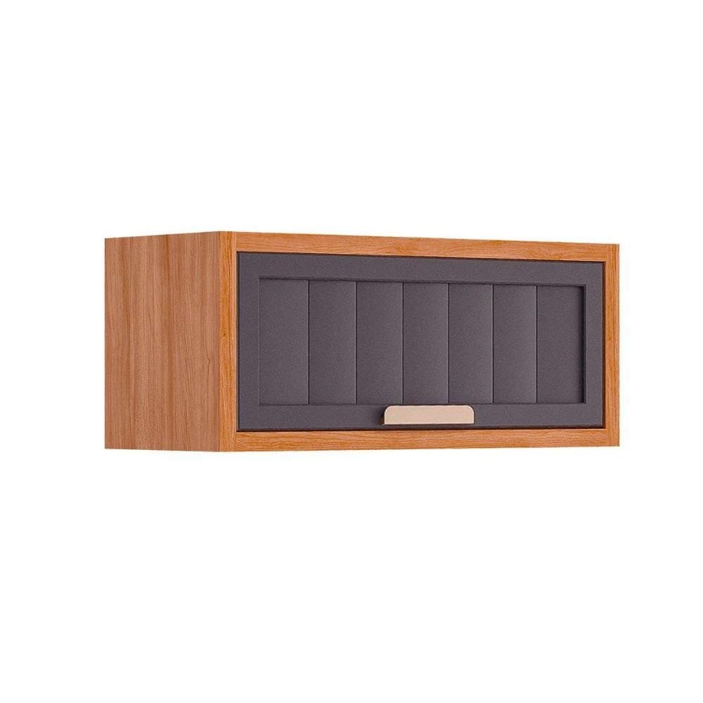 Módulo Cozinha MGM Estela Armário Geladeira c/ 1 Porta Basculante Ripada 80 cm Cinamomo/Titanium-MGM