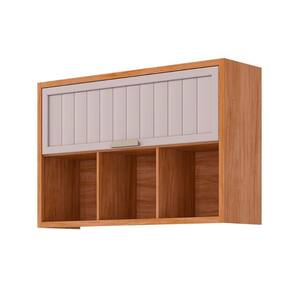 Módulo Cozinha MGM Estela Armário c/ 1 Porta Basculante Ripada e 3 Nichos 120 cm Cinamomo/Off White-MGM