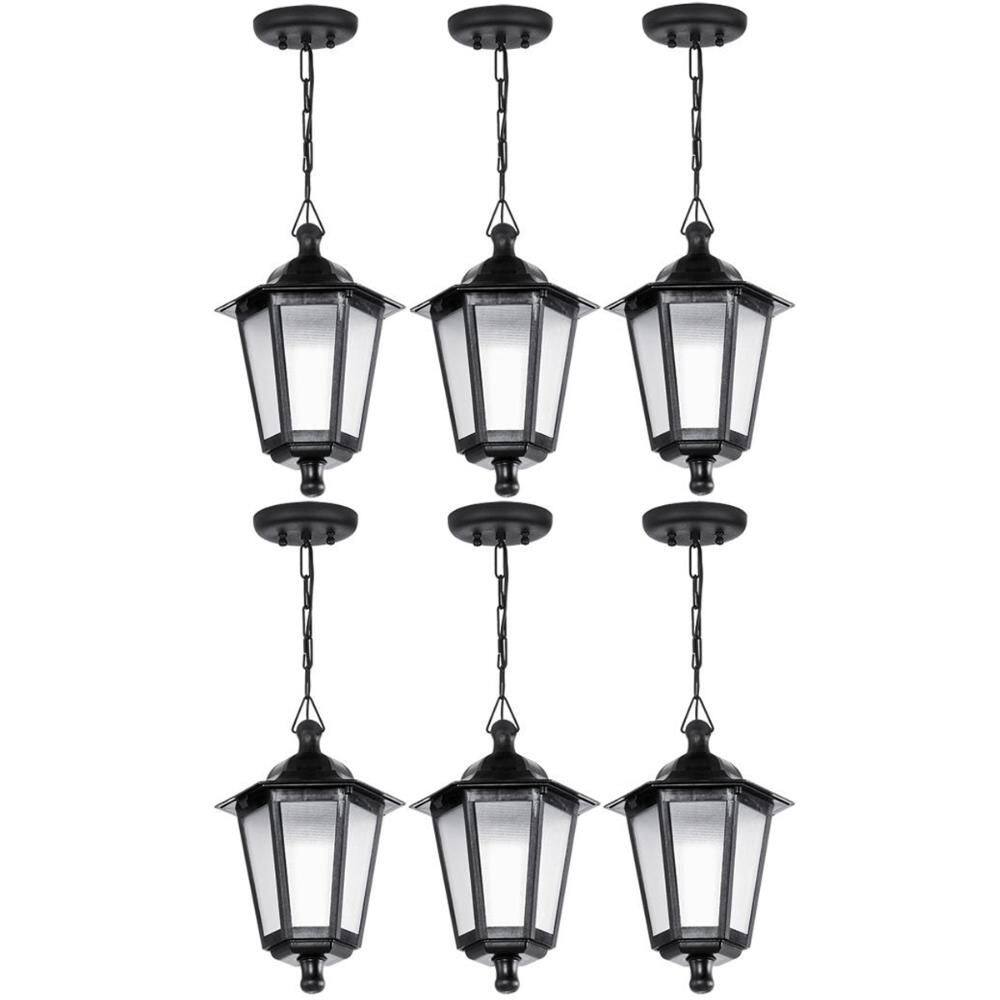 Kit 6 Pendentes de Teto Lente Fosca Luminária Grega Colonial Retro Preta Dital