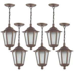 Kit 6 Luminárias de Teto Colonial Pendente Grego 18x58cm Marrom Lente Fosca Dital