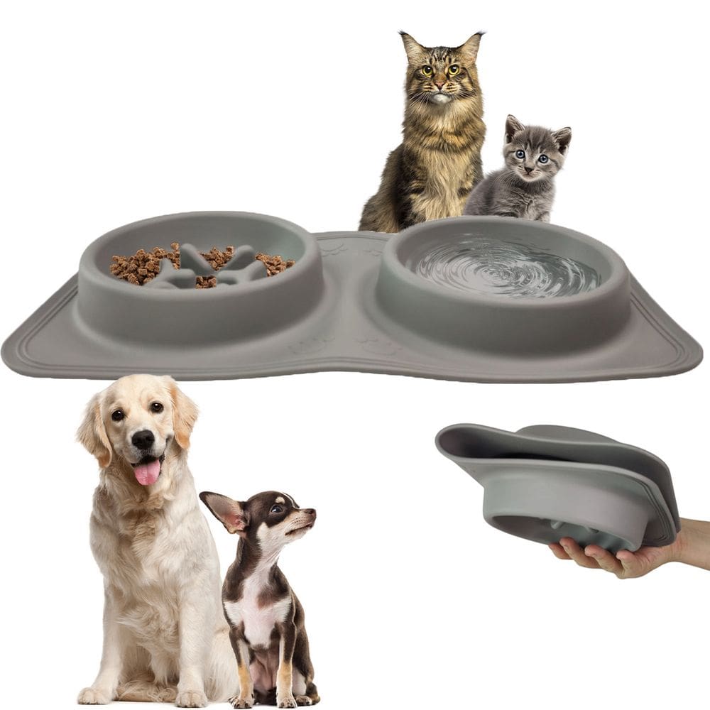 Comedouro Bebedouro Silicone 2 Em 1 Cachorro Gato Pet Animais Estimaçao Dobravel Portatil Viagem Caminhada Passeio Petshop