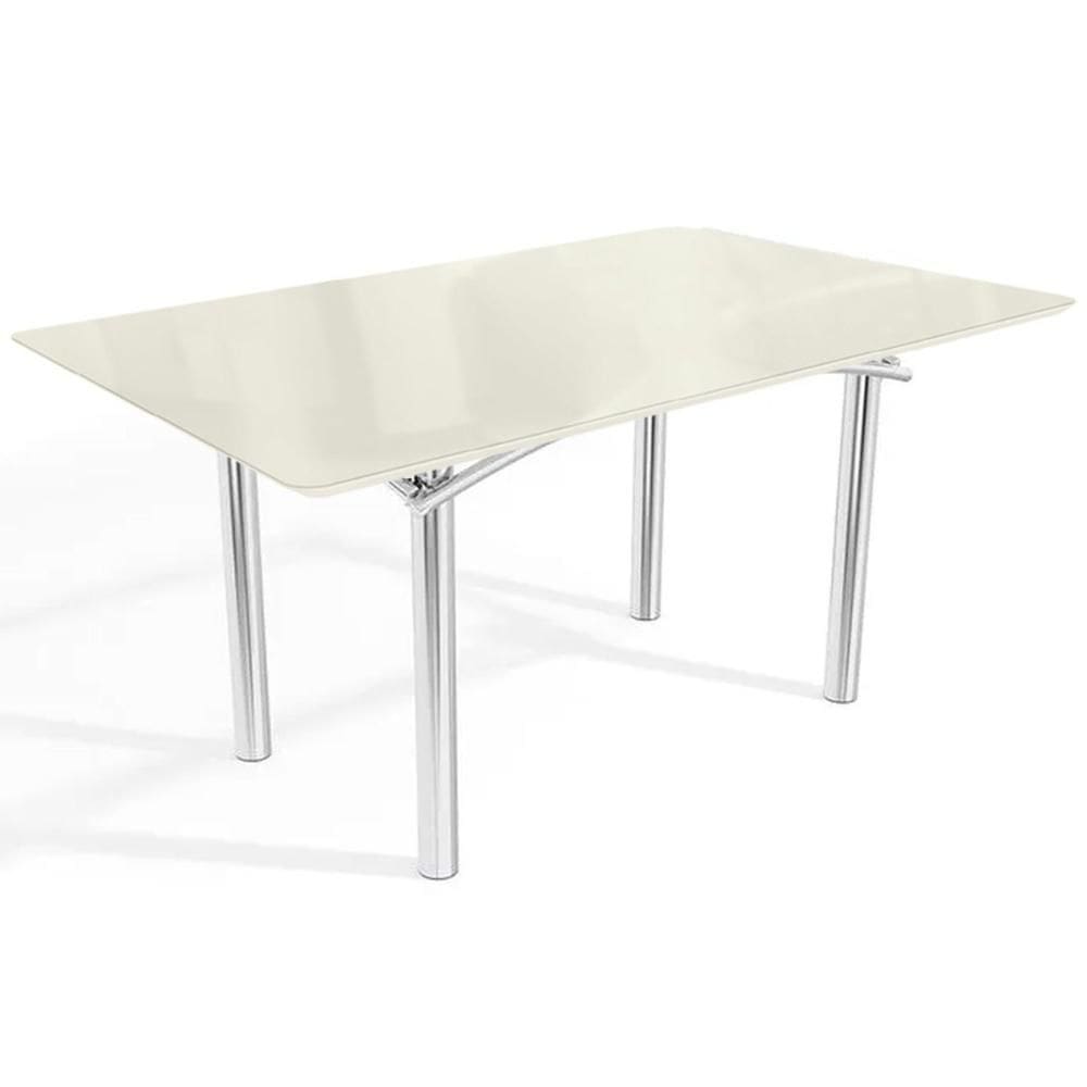 Mesa p/ Cozinha Elba Tampo Madeirado c/ Vidro 160cm Cromada/Off White - Kappesberg