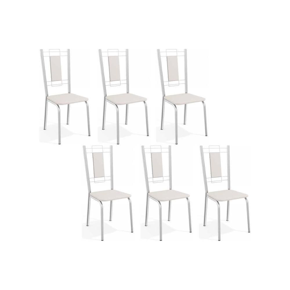 Kit 6 Cadeiras de Cozinha Florença C005 6 Un Cromada/Branco 106 - Kappesberg