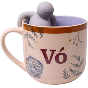 Caneca Vó Floral Com Boneco Infusor Chá Cerâmica 350 ml Oficial