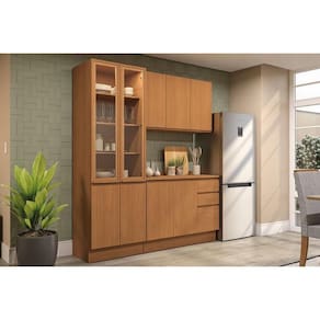 Cozinha Modulada Completa Ciela 4 Peças (1Aéreo+1Balcão+1Cristaleira+1Complemento) C4P166 Canela - Kappesberg