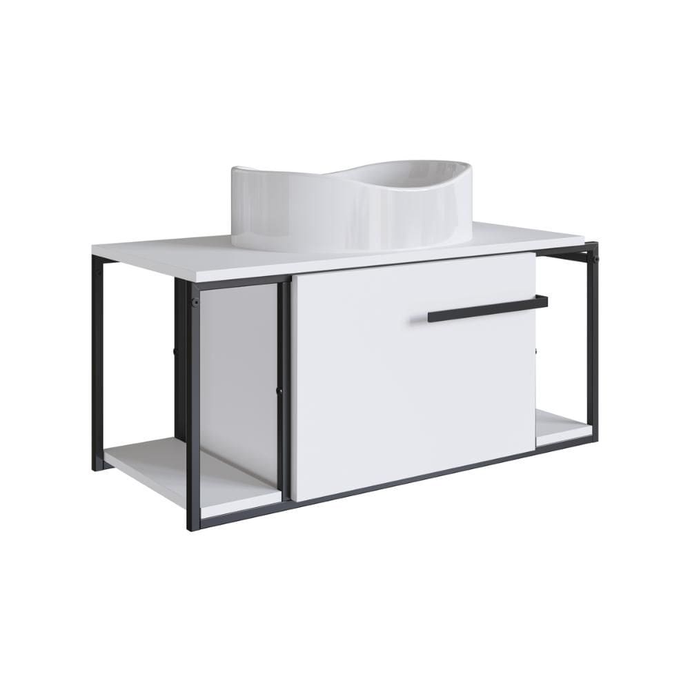 Gabinete Suspenso para Banheiro 80cm P1019 Branco com Cuba Berl Brancain