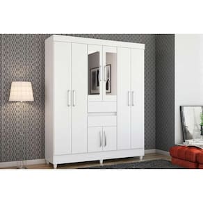 Guarda Roupa Casal 8 Portas (2 c/ Espelho) e 2 Gavetas Munique Branco - Demóbile