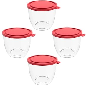 4 Potes com Tampa 1,9L Redondo Crippa Transparente e Vermelho Bacia Alimentos Frutas
