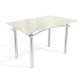 Mesa p/ Cozinha Elba Tampo Madeirado c/ Vidro 120cm Cromada/Off White - Kappesberg