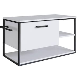 Gabinete Suspenso de Banheiro 80cm Branco Estilo Industrial Sem Cuba Placa e Ponto