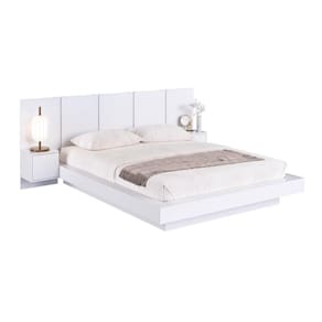 Cama de Casal Queen Suspensa com Cabeceira e Mesas de Apoio Branco MDP Zurique